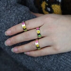 No Bad Days Gold Plated Smile Ring with Colorful Smiley Faces Gift size 8